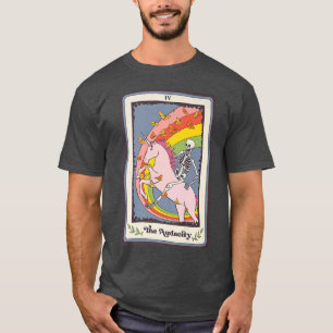 Skeleton Riding Unicorn The Audacity Mystical Taro T-Shirt