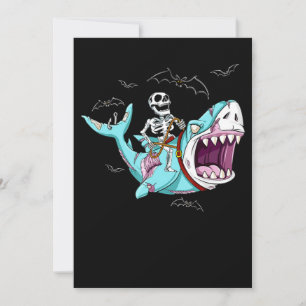 Skeleton Riding Zombie Shark Funny Halloween Gift Holiday Card