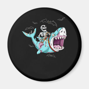 Skeleton Riding Zombie Shark Funny Halloween Gift Magnet