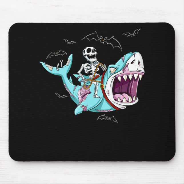 Skeleton Riding Zombie Shark Funny Halloween Gift Mouse Pad (Front)