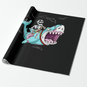 Skeleton Riding Zombie Shark Funny Halloween Gift Wrapping Paper