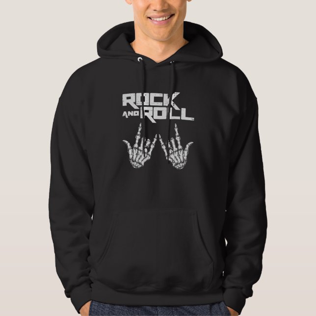 Skeleton Rock and Roll Bones Hand Cool Music Conce Hoodie (Front)