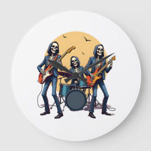 Skeleton Rock Band � Funny Halloween Shirt Large Clock
