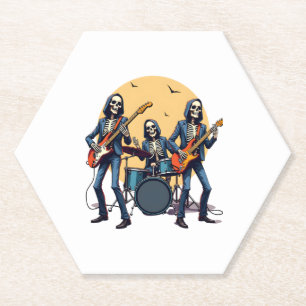 Skeleton Rock Band – Funny Halloween Shirt Paper Coaster
