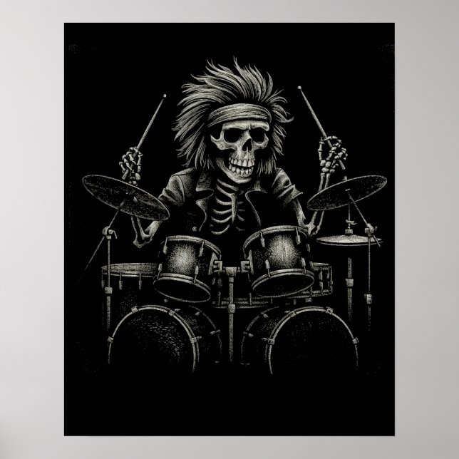 Skeleton Rock Drummer – Spooky Halloween Music Poster (Front)