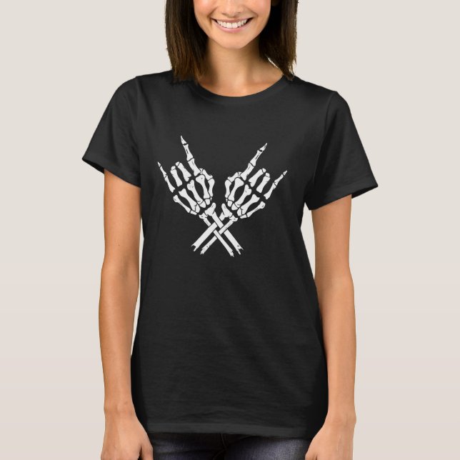 Skeleton Rock Hand Gesture T-Shirt (Front)