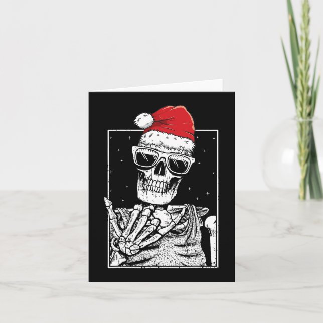 Skeleton Rock Hand Halloween Christmas Rock Music  Card (Front)
