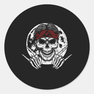 Skeleton Rock Hand Halloween Rock And Roll Midnigh Classic Round Sticker