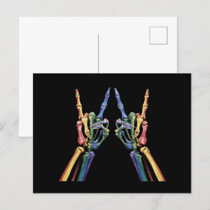 Skeleton Rock Hand LGBTQ Cool Rainbow Flag Gay  Postcard