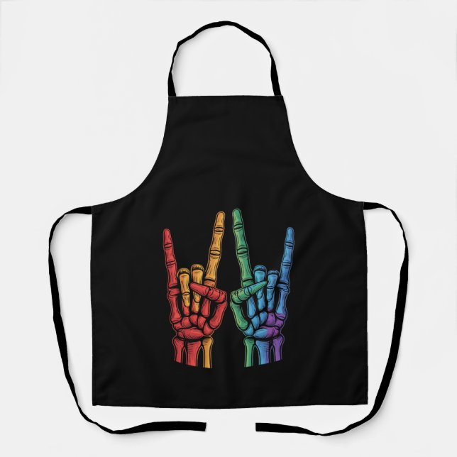 Skeleton Rock Hand LGBTQ Rainbow Flag Gay Pride  Apron (Front)