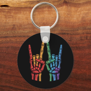 Skeleton Rock Hand LGBTQ Rainbow Flag Gay Pride Key Ring