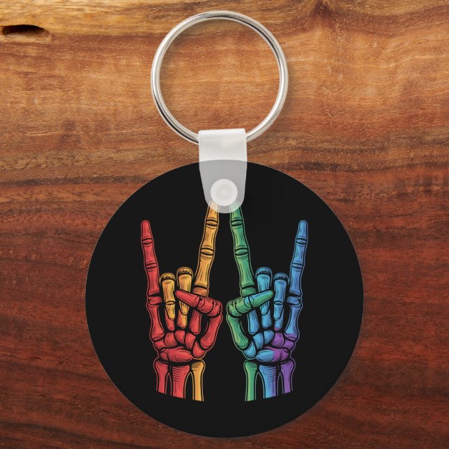 Skeleton Rock Hand LGBTQ Rainbow Flag Gay Pride  Key Ring (Front)