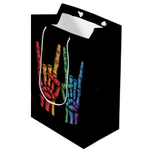 Skeleton Rock Hand LGBTQ Rainbow Flag Gay Pride  Medium Gift Bag