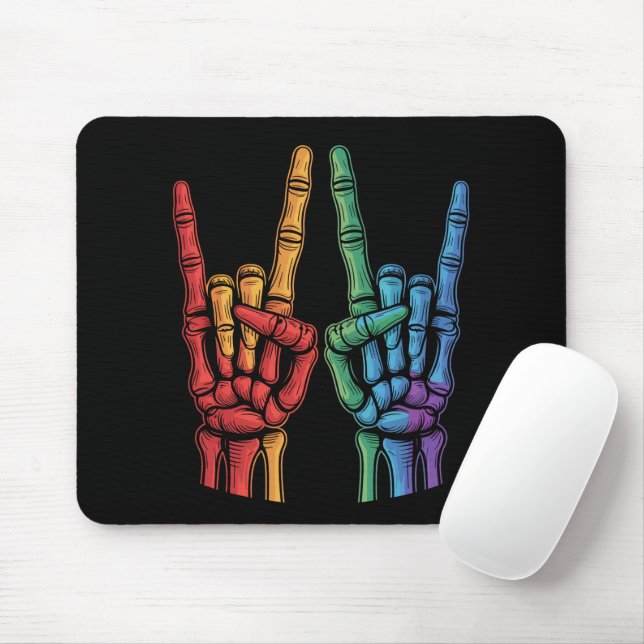 Skeleton Rock Hand LGBTQ Rainbow Flag Gay Pride  Mouse Pad (With Mouse)