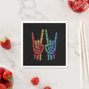Skeleton Rock Hand LGBTQ Rainbow Flag Gay Pride Napkin