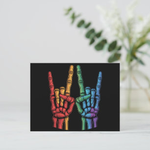 Skeleton Rock Hand LGBTQ Rainbow Flag Gay Pride  Postcard