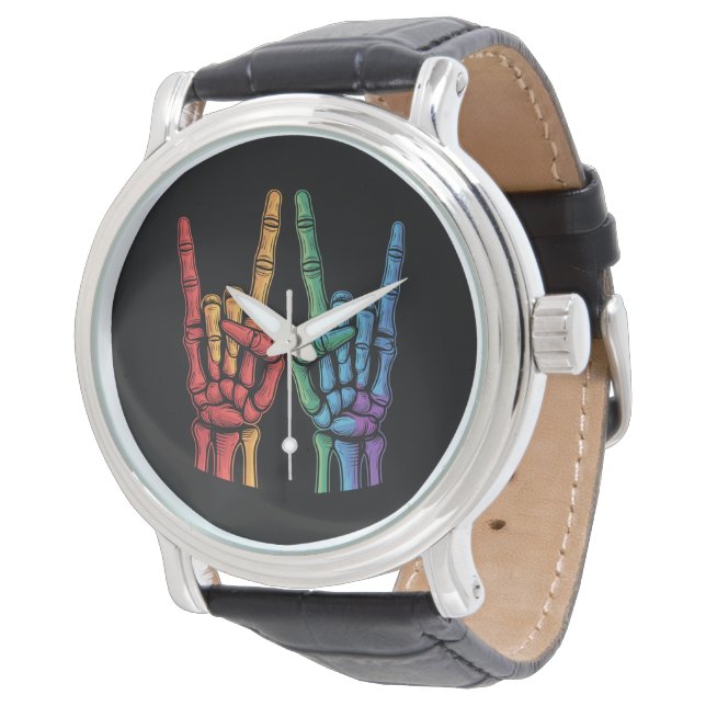 Skeleton Rock Hand LGBTQ Rainbow Flag Gay Pride  Watch (Angled)