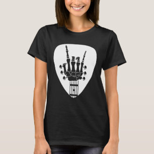 Skeleton Rock Hand Sign Guitar Pick Guitarists Gui T-Shirt