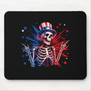 Skeleton Rock Hand Sign USA Independence Day 4th Mouse Pad