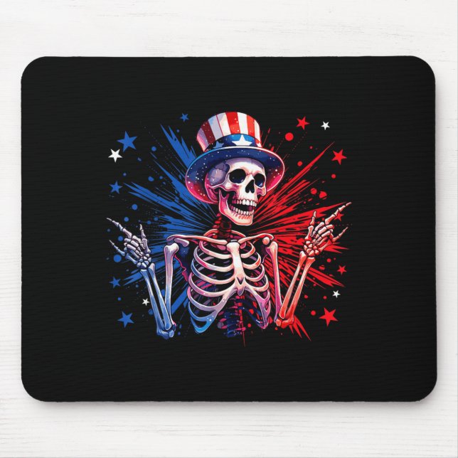 Skeleton Rock Hand Sign USA Independence Day 4th Mouse Pad (Front)