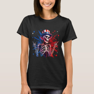 Skeleton Rock Hand Sign USA Independence Day 4th T-Shirt