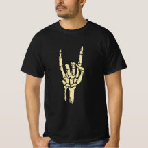 Skeleton Rock On Hand Sign Graphic T-Shirt - Goth