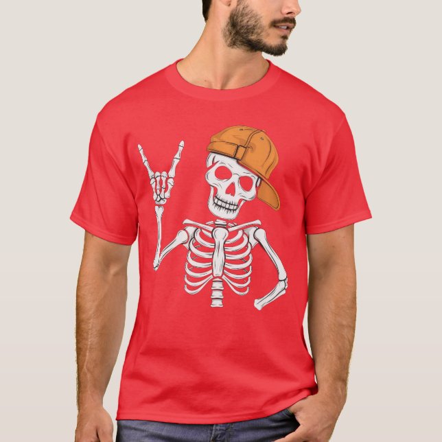 Skeleton Rocker Women Men Boys Punk Rocker Long Sl T-Shirt (Front)