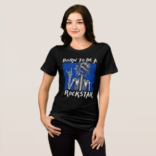 Skeleton Rockstar Woman Blue Rock Music Tri-Blend Shirt