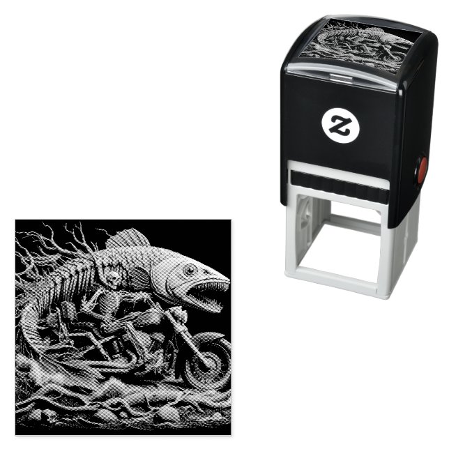 skeleton rode his chopper bike down trail self-inking stamp (In Situ)