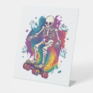 Skeleton Roller Skater Pedestal Sign