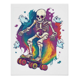 Skeleton Roller Skater Poster
