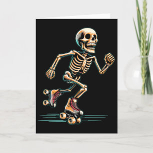 Skeleton Roller Skating Skater Halloween Card