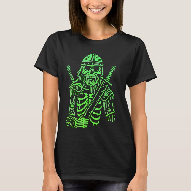Skeleton Samurai Warrior Halloween Costume Spooky  T-Shirt (Front)