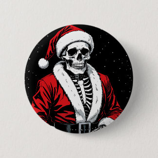 Skeleton Santa 6 Cm Round Badge