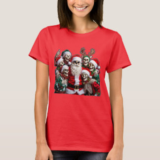 Skeleton Santa Christmas Group Photo – Festive 3D T-Shirt
