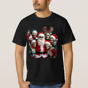 Skeleton Santa Christmas Group Photo – Festive 3D T-Shirt