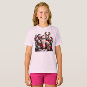 Skeleton Santa Christmas Group Photo – Festive 3D T-Shirt