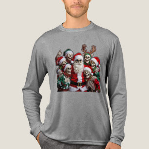 Skeleton Santa Christmas Group Photo – Festive 3D Tri-Blend Shirt