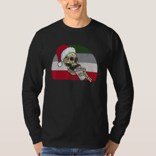 Skeleton Santa Claus Hat Drinking Coffee  Christma T-Shirt
