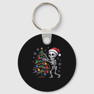 Skeleton Santa Hat Christmas Tree Creepy Cute Xmas Key Ring