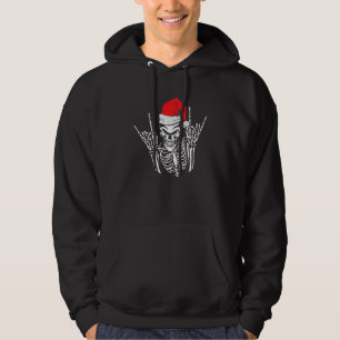 Skeleton Santa Hat Rock And Roll Hand Cool Christm Hoodie