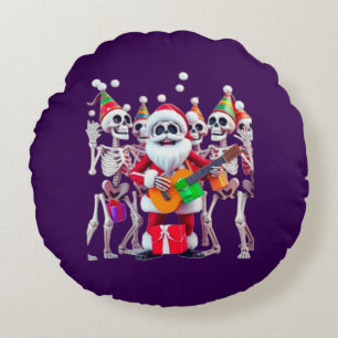 **Skeleton Santa Party – Funny 3D Christmas Skelet Round Cushion