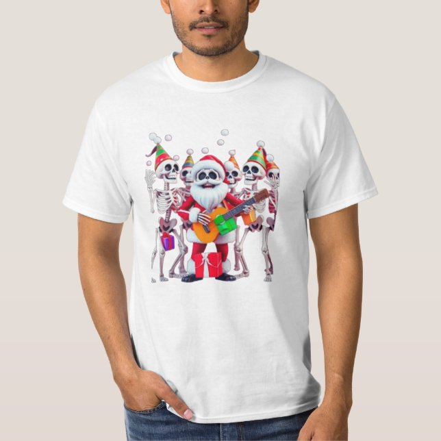 **Skeleton Santa Party – Funny 3D Christmas Skelet T-Shirt (Front)