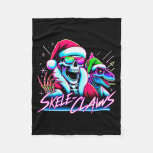 Skeleton Santa Riding T Rex Dinosaur Funny Christm Fleece Blanket