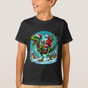 Skeleton Santa Riding T Rex Dinosaur Funny Christm T-Shirt