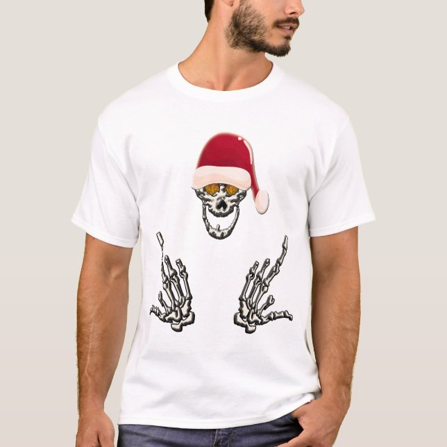 Skeleton Santa With Devil Horns T-Shirt (Front)