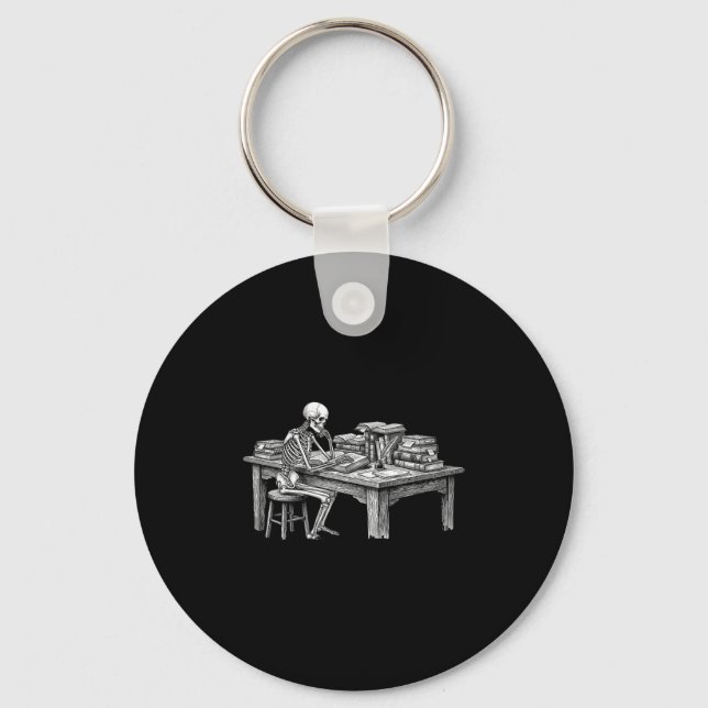 Skeleton scholar dark academia book nerd gift  key ring (Front)