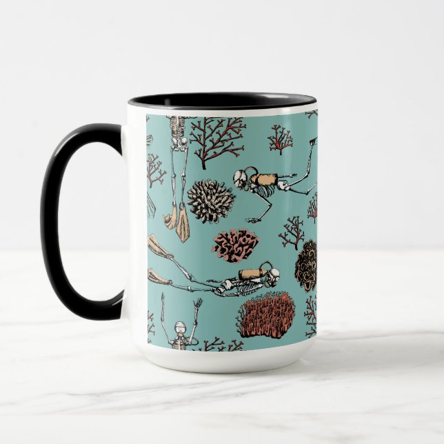 Skeleton Scuba Diver & Coral Ceramic Mug (Left)