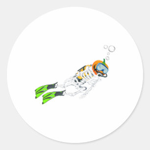 Skeleton Scuba Diving Halloween Pumpkin Diver  Classic Round Sticker