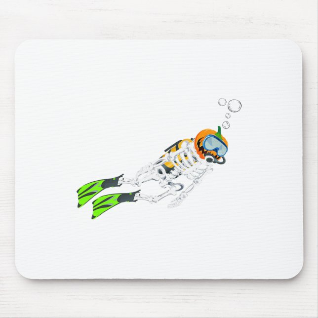 Skeleton Scuba Diving Halloween Pumpkin Diver  Mouse Pad (Front)